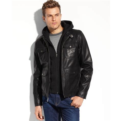 men's guess leather jacket|guess faux leather jacket men.